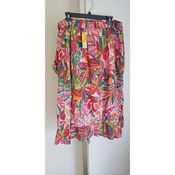NWT C&C CALIFORNIA $60 FLORAL EMBROIDERED FAUX WRAP RUFFLE MIDI SKIRT SZ XL - Picture 5 of 8